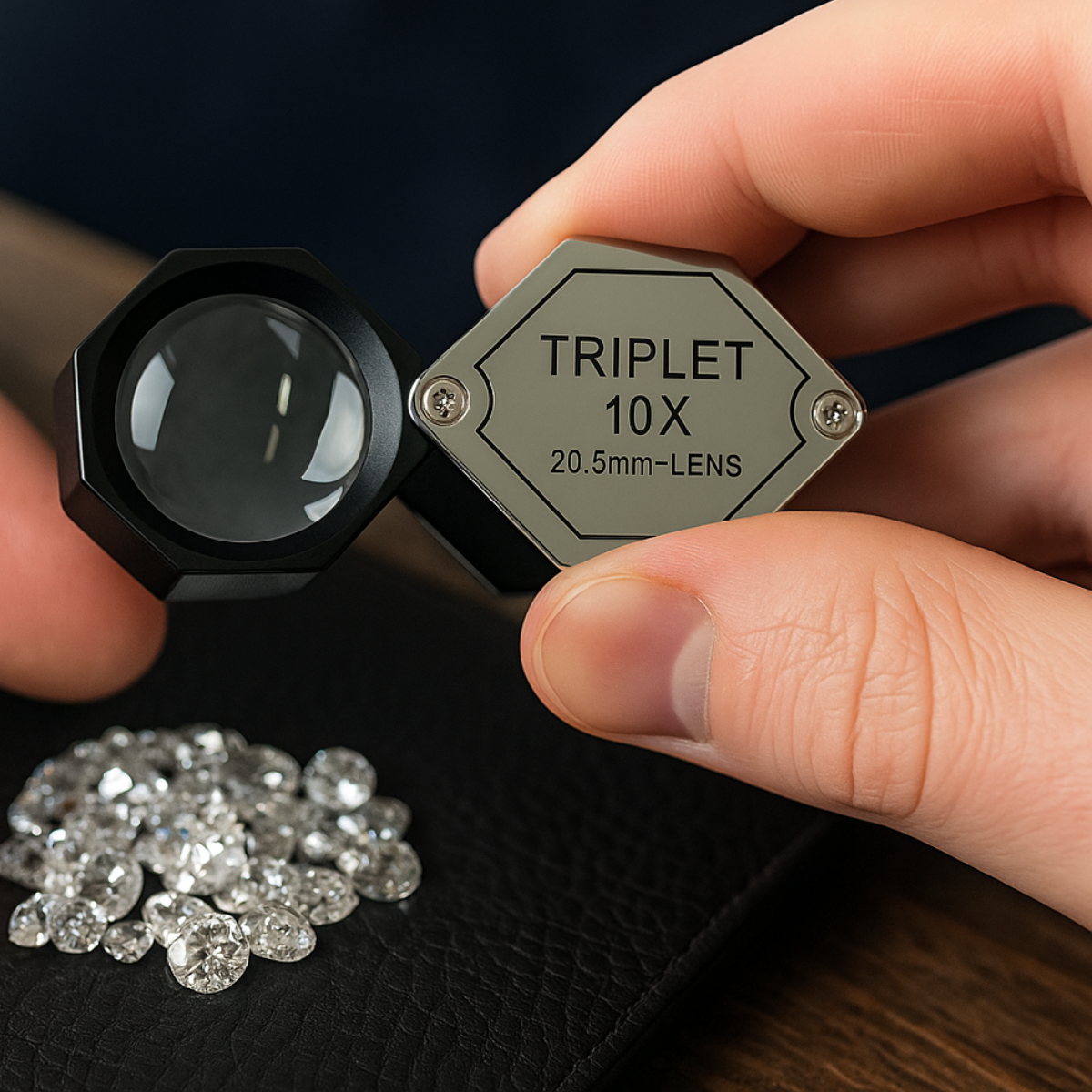 Hexagonal Frame Triple Glass Lens Jeweler's Loupe - 10X Power  - MG-02410