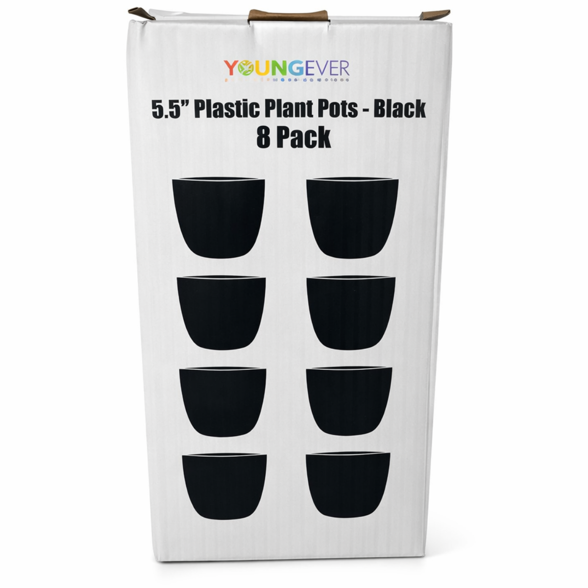 5.5 Inch Plastic Plant Pots with Drainage Holes – Black Flower Pots for Indoor & Outdoor Plants, Lightweight Modern Planters for Succulents, Herbs & Houseplants – 8 Pack