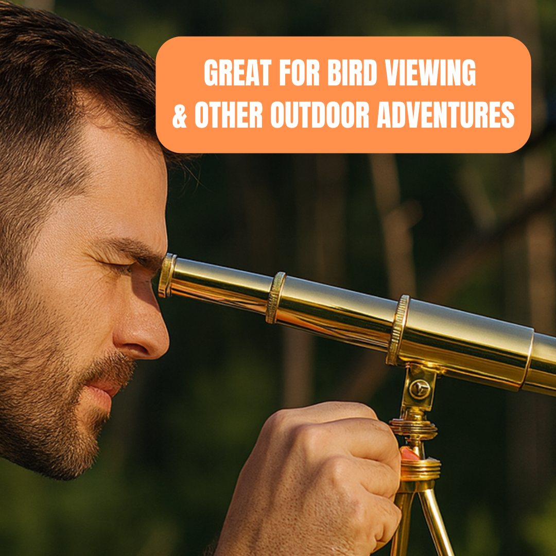 14" Antique Brass Handheld Telescope with Tripod – 25X Magnification, 30mm Lens, Folds to 5.5", Includes Belt Pouch – Vintage Nautical Spyglass for Hiking, Camping & Décor – MG-B-90919