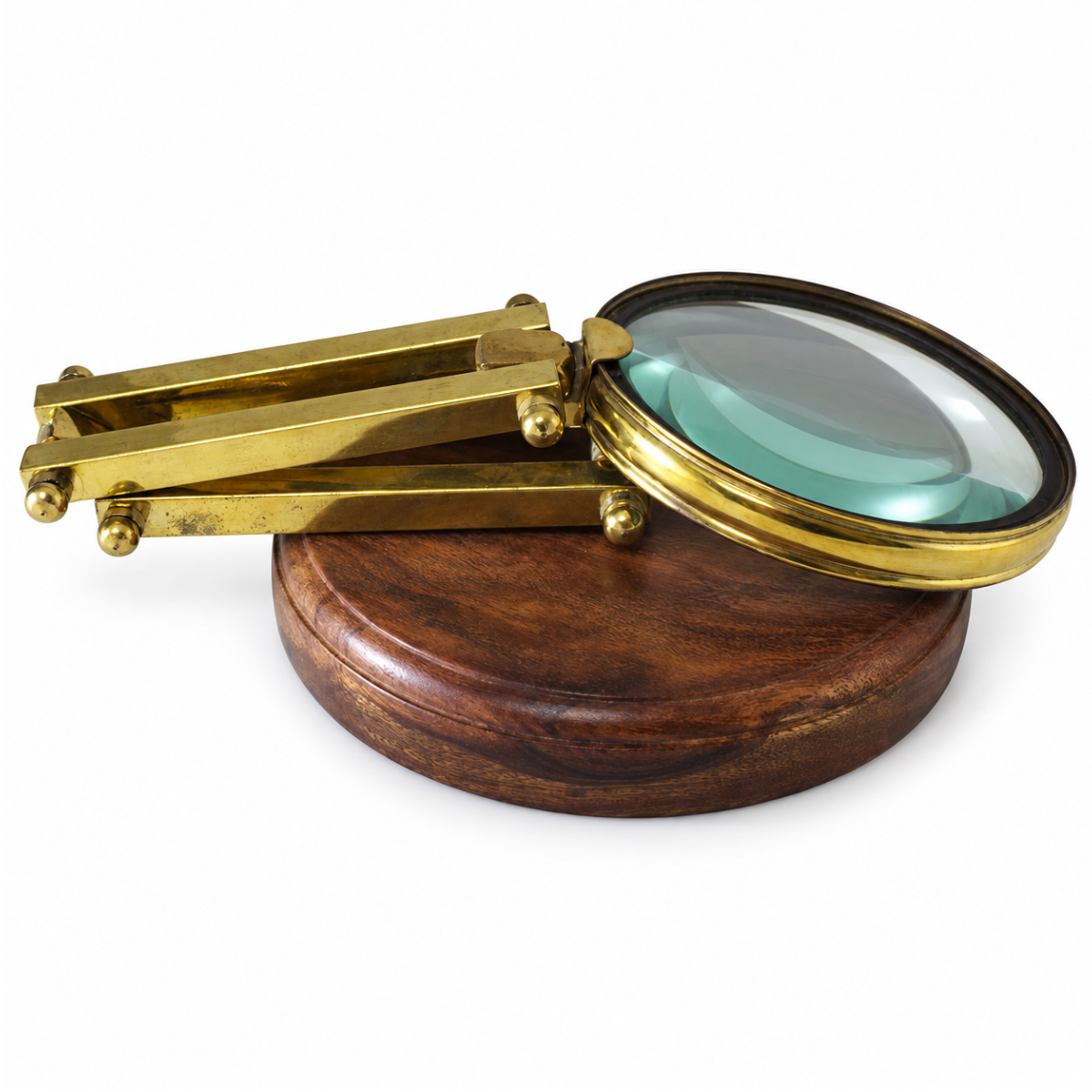 2X Adjustable Tabletop Magnifier with 3½-Inch Glass Lens, Brass Arm and 5½-Inch Solid Wood Base