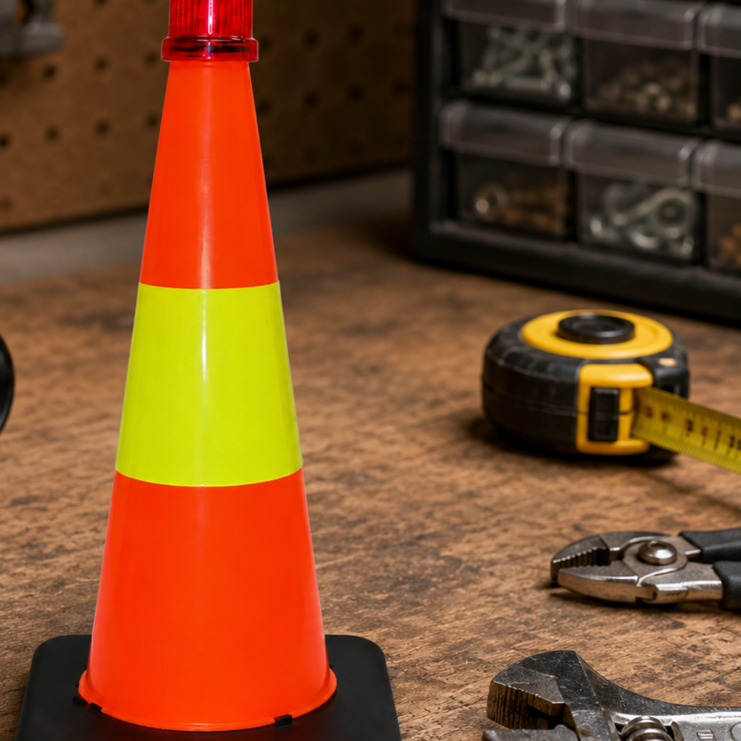 8 Inch Orange Safety Cone with Reflective Strip & Flashing LED Light, Magnetic Base Emergency Roadside Warning Cone for Car, Trunk, Flat Tire, Tow Truck, Parking & Night Safety