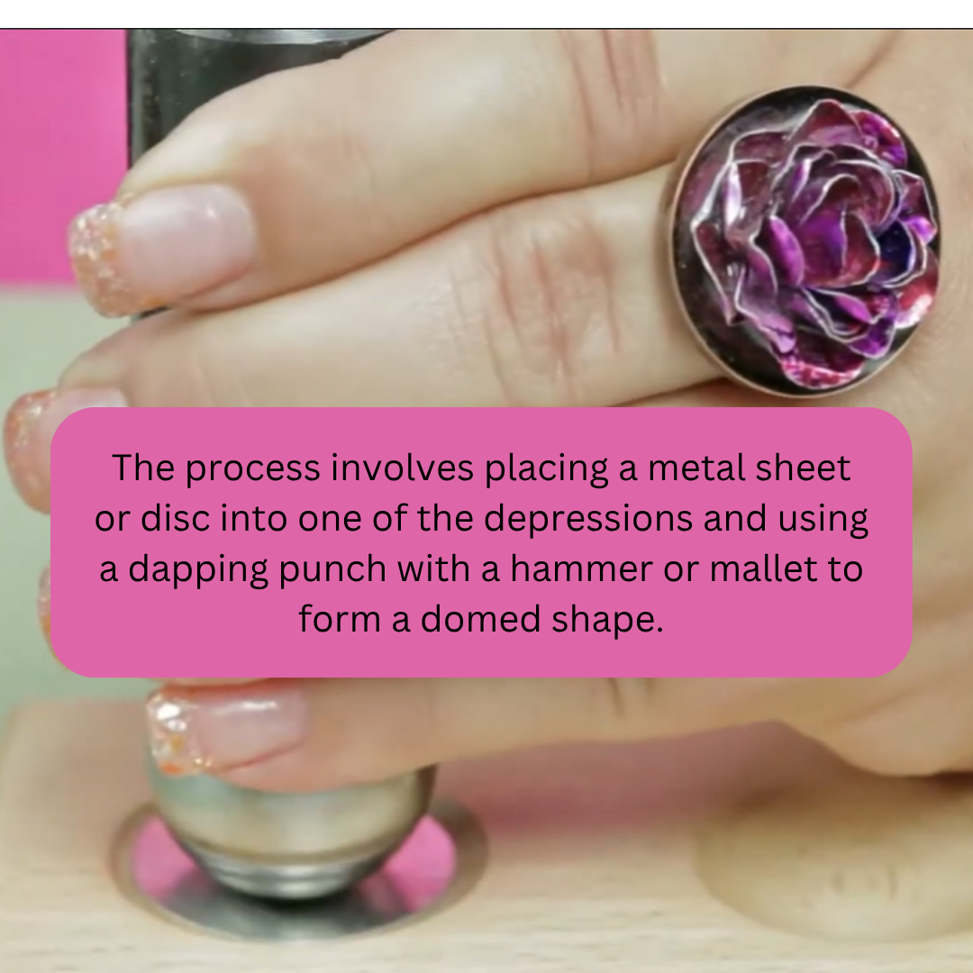 Wooden Dapping Block with 3" Steel Anvil Insert – 7 Half-Round Grooves (¾" to 2") for Metal Forming, Jewelry Making, and Craft Work