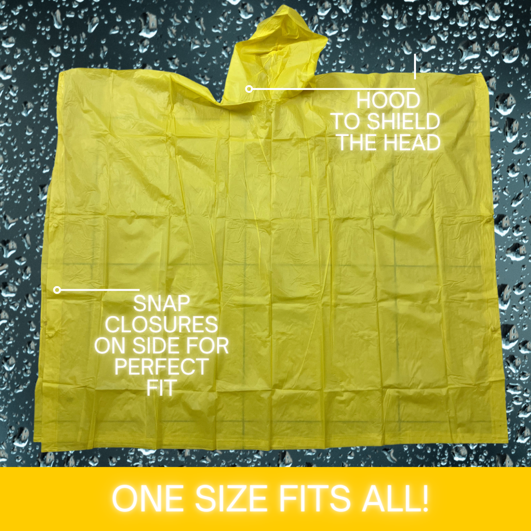 10 Mil Neon Yellow Vinyl Rain Poncho with Hood - Adult Size  - RAIN-69050
