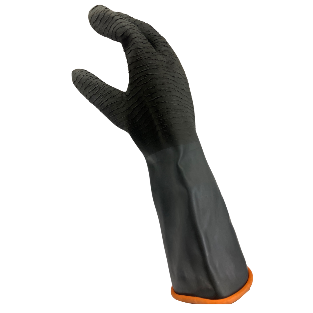 22 Inch Orange Rubber Gloves with Crinkle Finish & Rolled Cuff - Extra Large  - 9924H