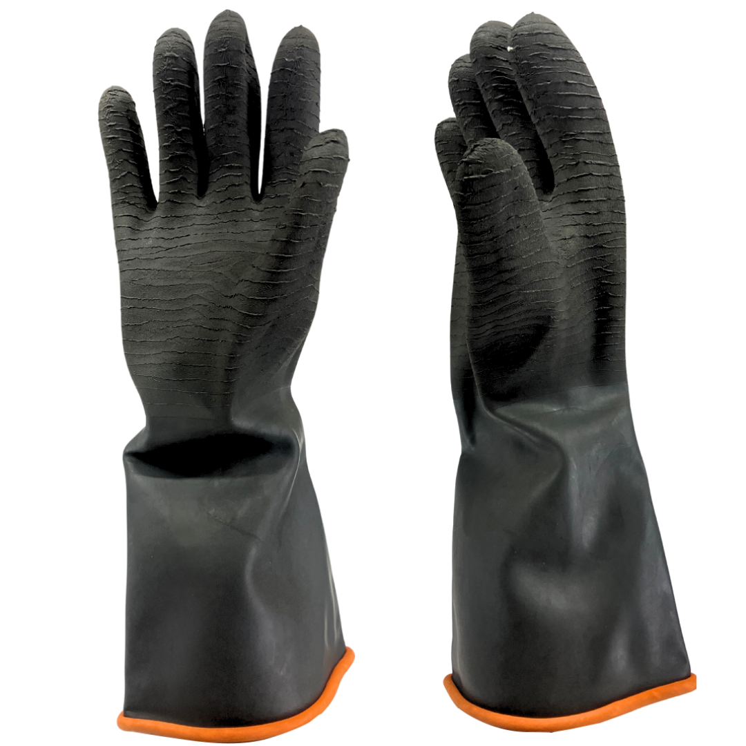 24 Inch Orange Rubber Gloves with Crinkle Finish & Rolled Cuff - Extra Large  - 9924H