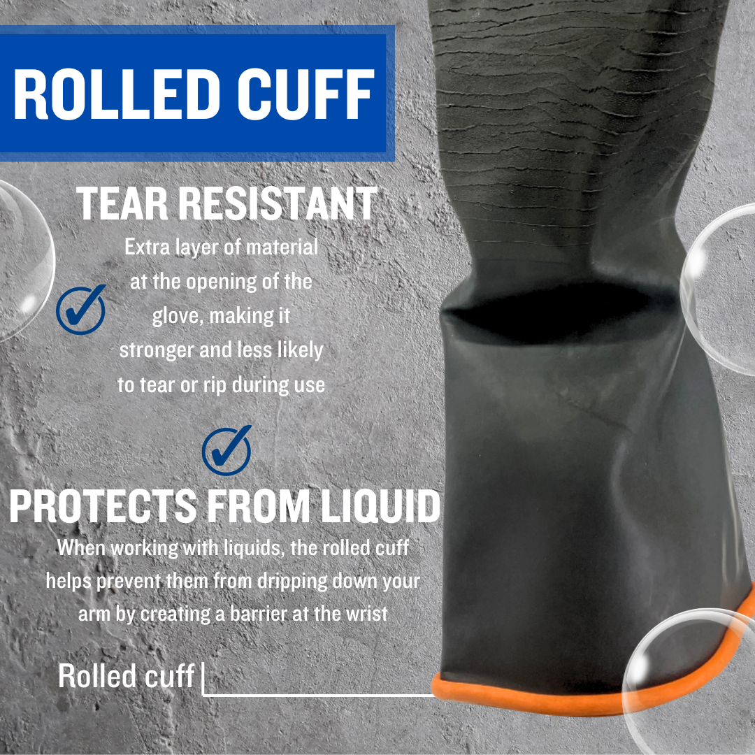 22 Inch Orange Rubber Gloves with Crinkle Finish & Rolled Cuff - Extra Large  - 9924H