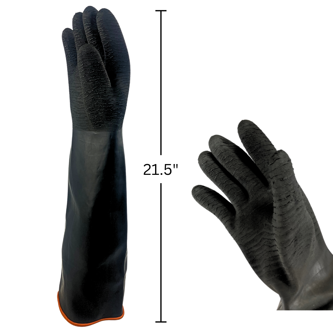 22 Inch Orange Rubber Gloves with Crinkle Finish & Rolled Cuff - Extra Large  - 9924H