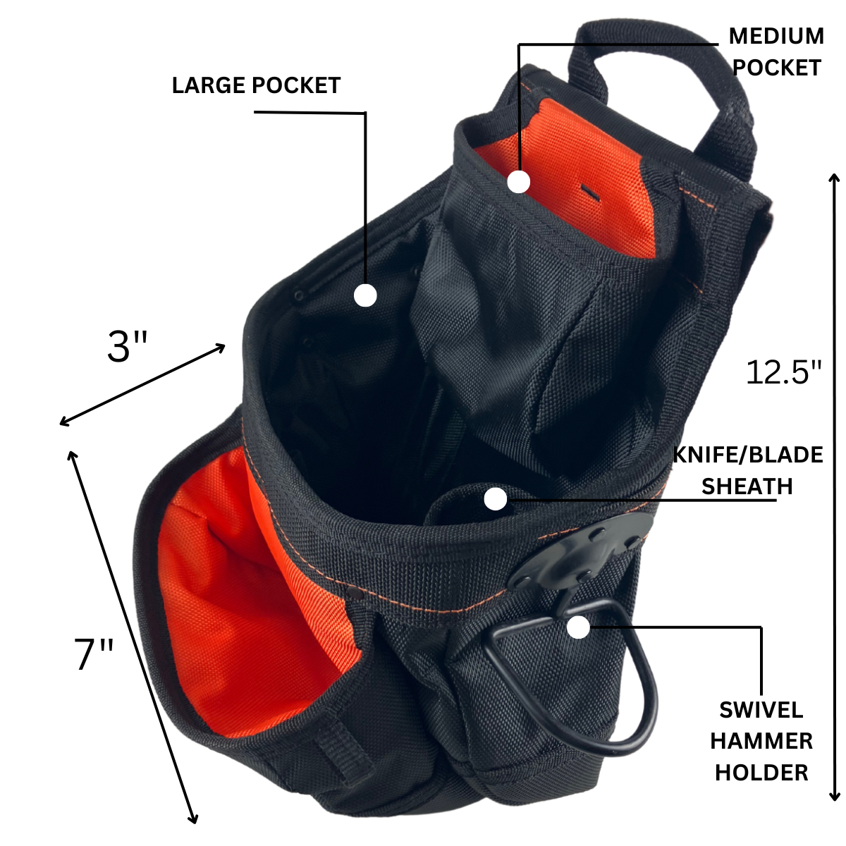 Heavy Duty Tool Pouch – 1680D Nylon Fastener Pouch with Swivel Hammer Holder, Speed Square Pocket & Belt Tunnel – Carpenter & Construction Tool Organizer