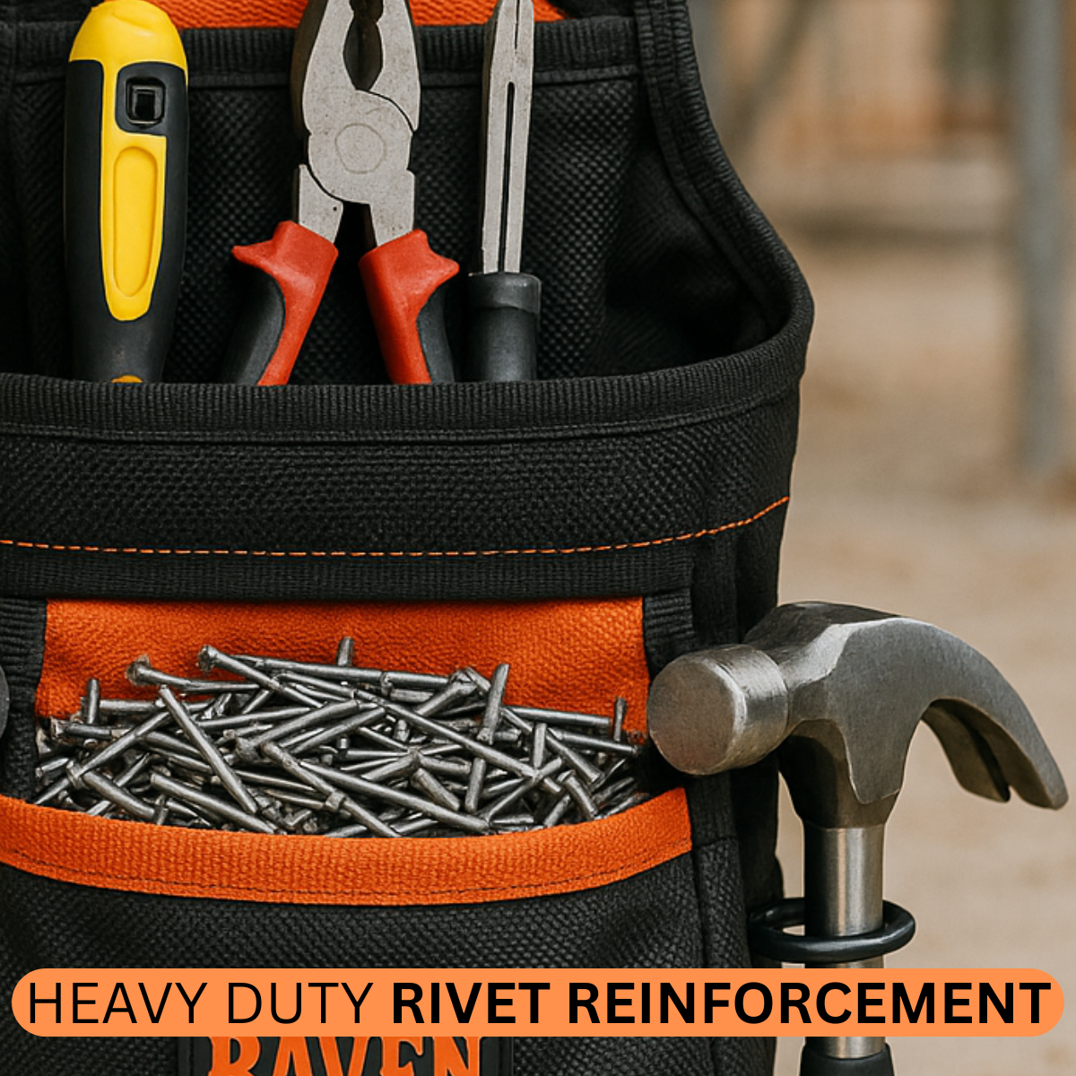 Heavy Duty Tool Pouch – 1680D Nylon Fastener Pouch with Swivel Hammer Holder, Speed Square Pocket & Belt Tunnel – Carpenter & Construction Tool Organizer