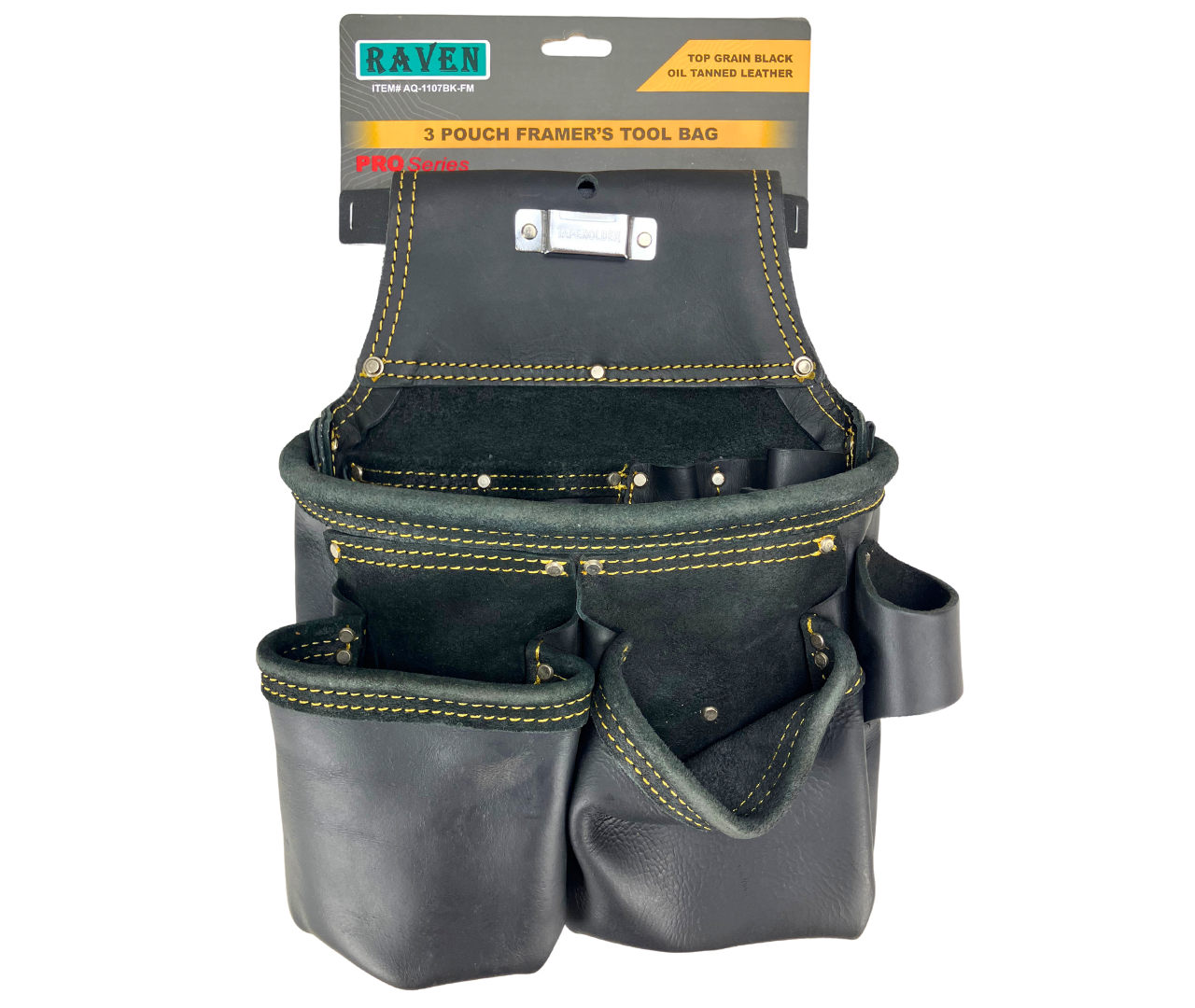 3 Pouch Framer's Professional Tool Bag, Top Grain Black Oil Tanned Leather || PRO Series