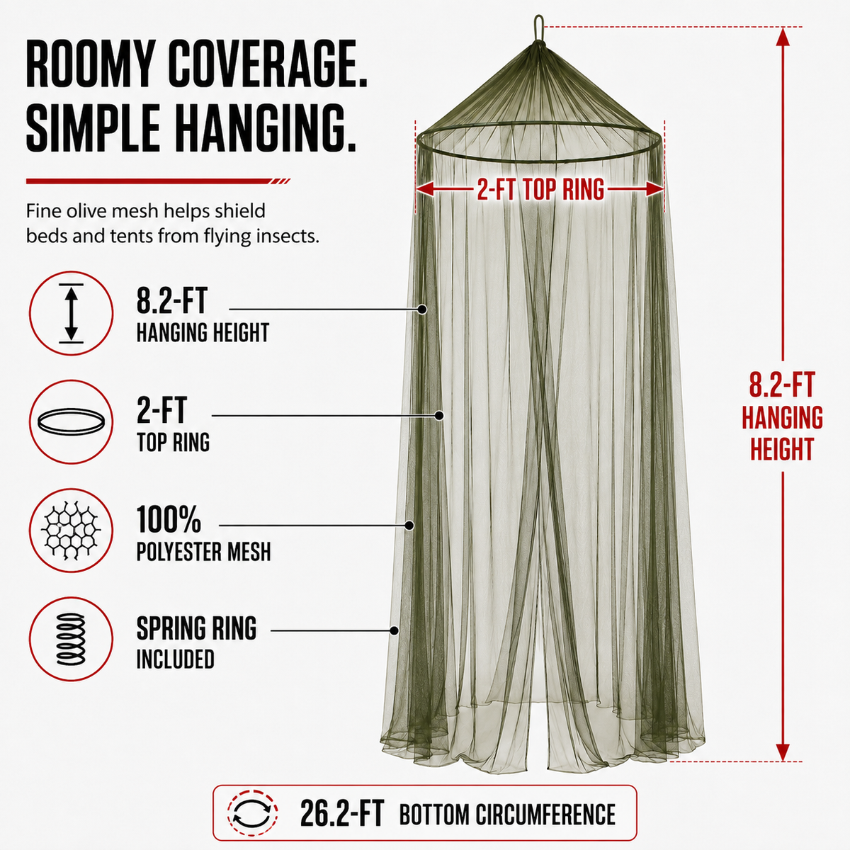 Olive Green Mosquito Bed Net with Hanging Ring  - CAM-90617