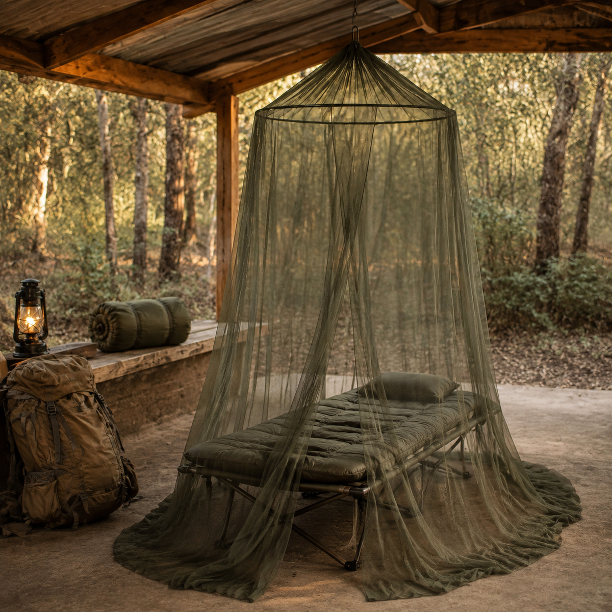 Olive Green Mosquito Bed Net with Hanging Ring  - CAM-90617