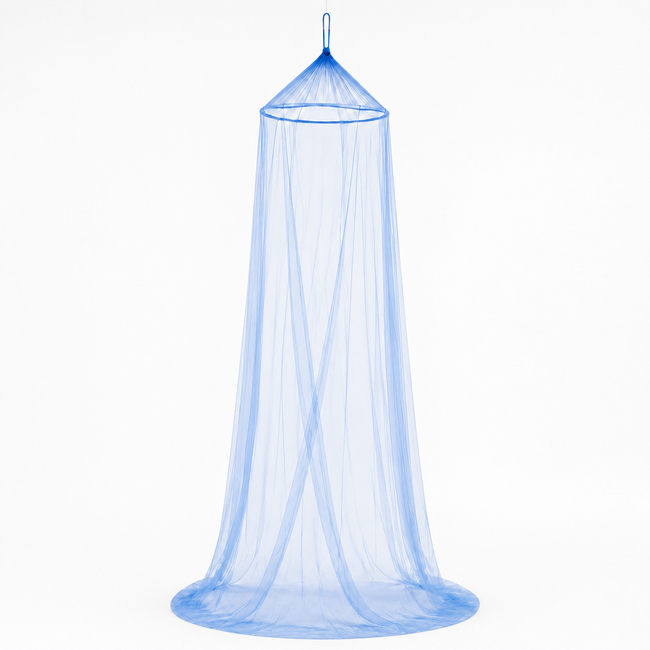 Blue Mosquito Bed Net with Hanging Ring, 100% Polyester, 8.2-Foot Height, 26.2-Foot Bottom Circumference – CAM-90619
