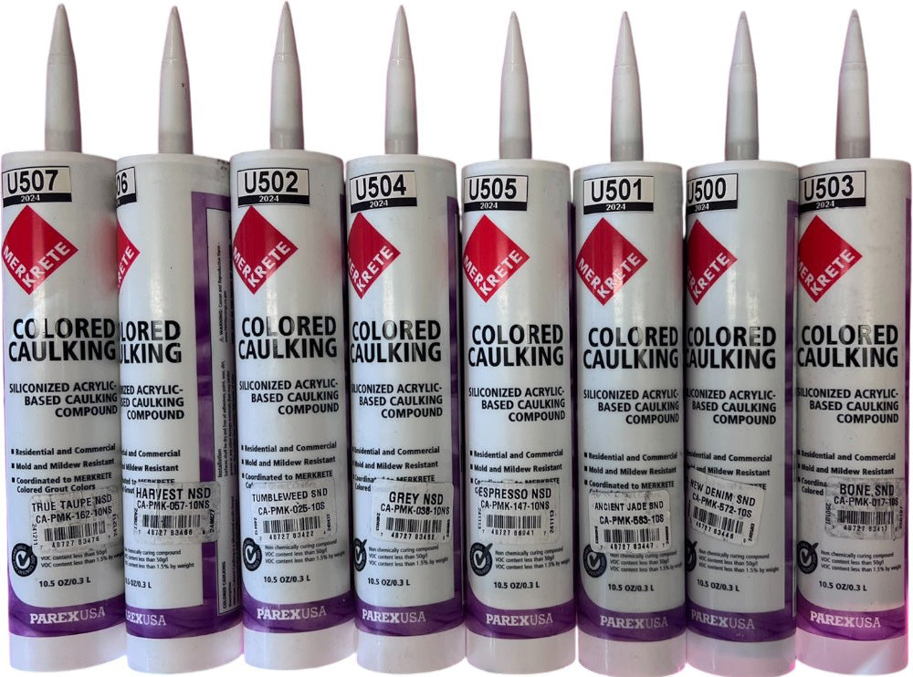 6 Pc. Colored Caulking – Siliconized Acrylic Caulk, Mold & Mildew Resistant, Smooth Non-Sanded Finish, Color-Matched to Grout, Made in USA – Suitable for Joints Up to 1/4", Tile & Bath Use | Bone Snd