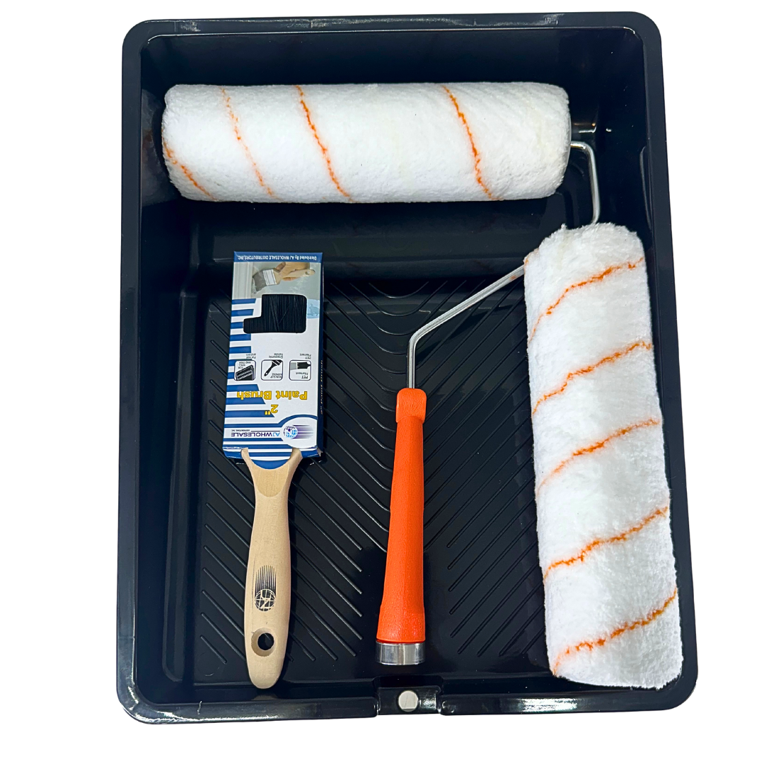Professional Paint Tray Set with Roller Frame, Covers, Brush, and Tray