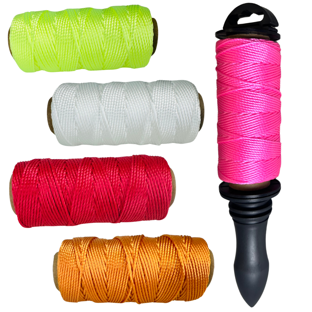 5-Piece Polypropylene Mason Line and Reel Set - 200 Feet Long, #18, with 5 Visibility Colors