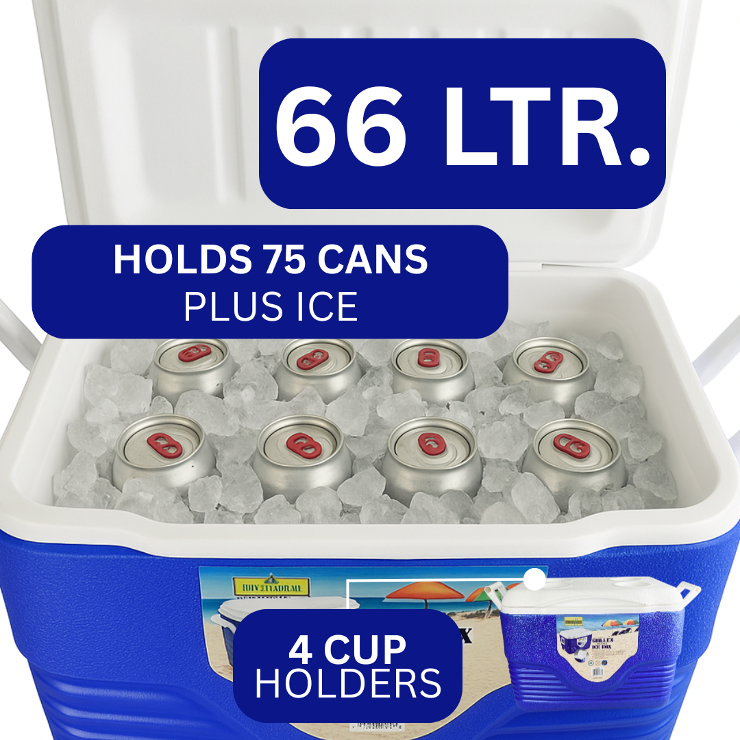 5 Pc. Ice Box Set – 66L, 32L, 10L, 5L & 900ml Jug | Heavy-Duty Insulated Coolers with Cup Holders | Keeps Drinks Cold for Hours | Ideal for Travel, Beach, Camping, Sports & Parties
