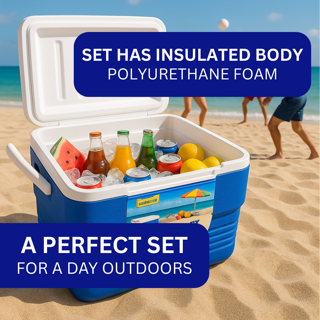 5 Pc. Ice Box Set – 66L, 32L, 10L, 5L & 900ml Jug | Heavy-Duty Insulated Coolers with Cup Holders | Keeps Drinks Cold for Hours | Ideal for Travel, Beach, Camping, Sports & Parties