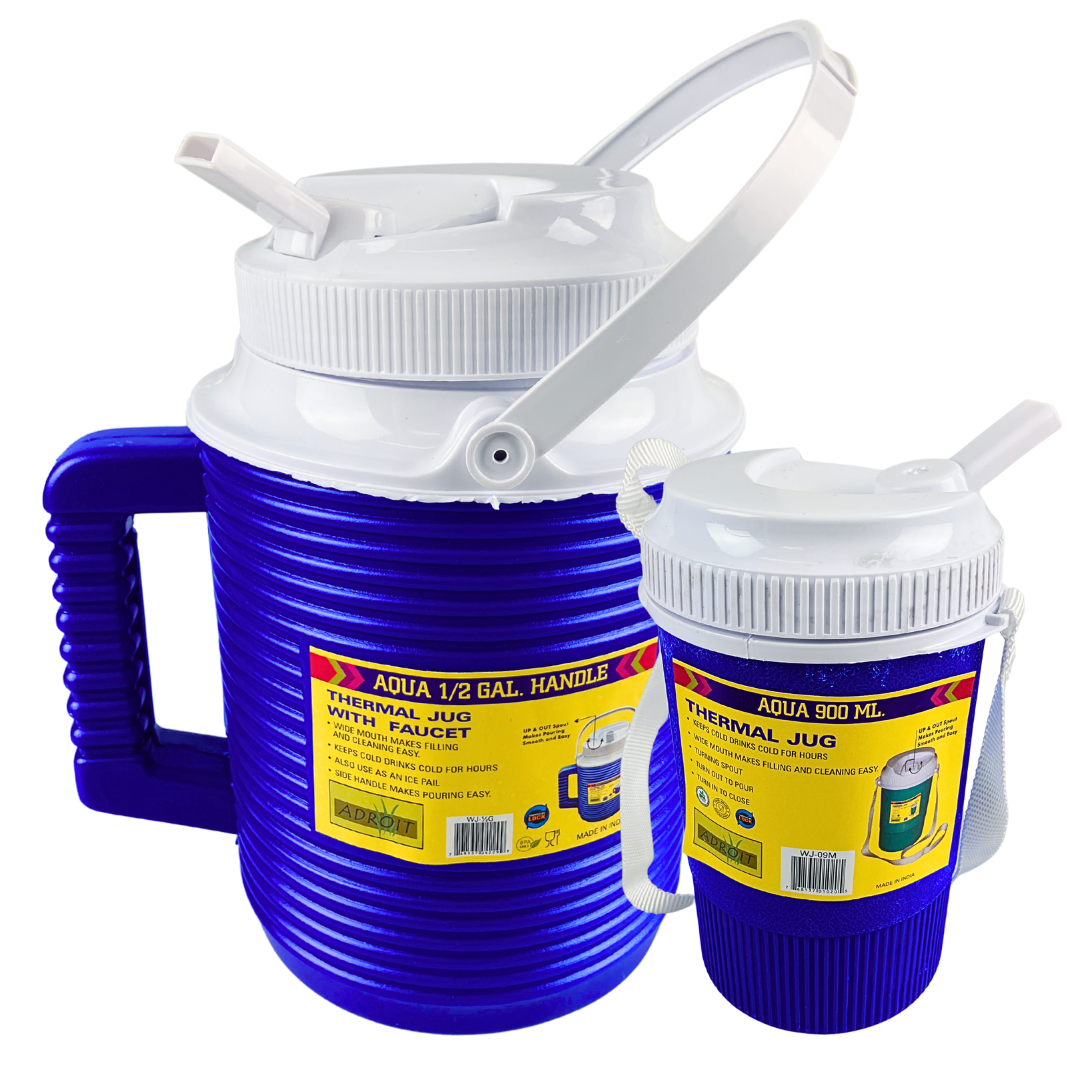 2 Pc. Thermal Jug Set – ½ Gallon + 900ml | Keeps Drinks Cold for Hours | Leakproof Wide Mouth with Spout | Ideal for Camping, Sports & Outdoors