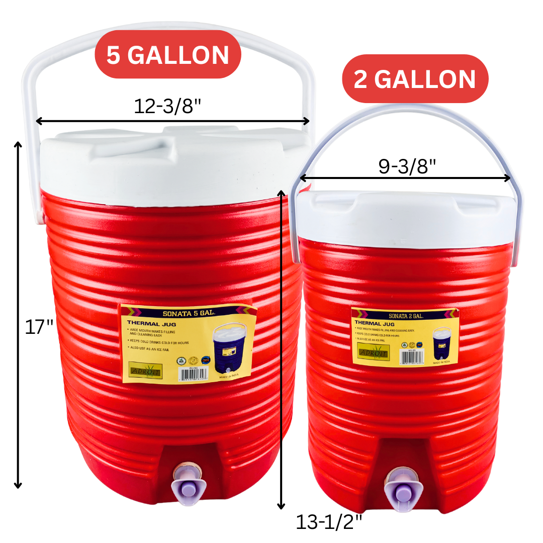 4 Pc. Thermal Jug Set – 5 Gal, 2 Gal, ½ Gal & 900ml | Cold Drink Cooler Dispenser with Faucet | Portable Insulated Water Jugs for Travel, Sports, Parties & Outdoor Adventures