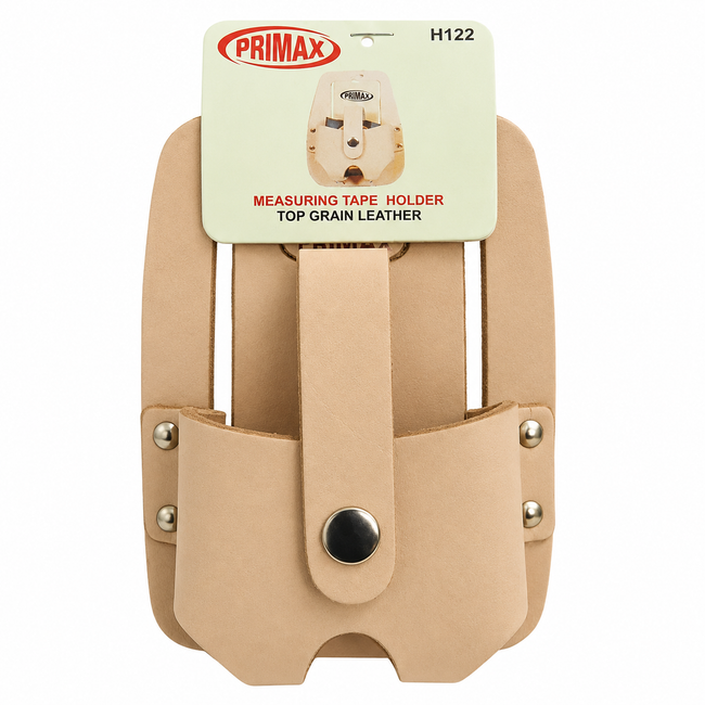 Top Grain Leather Measuring Tape Holder with Snap Fastener, Reinforced Rivets, Fits Belts up to 3", Beige, 9" x 4.5" – AT003-H122