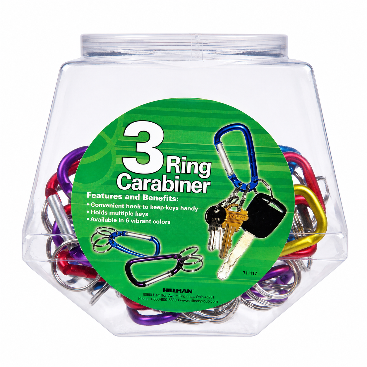 4-Pack Aluminum Carabiner Keychain Clips with 3 Split Rings Each, Lightweight Spring Gate Key Ring Clips for Keys, Backpacks, ID Badges, Camping & Everyday Carry, Assorted Colors