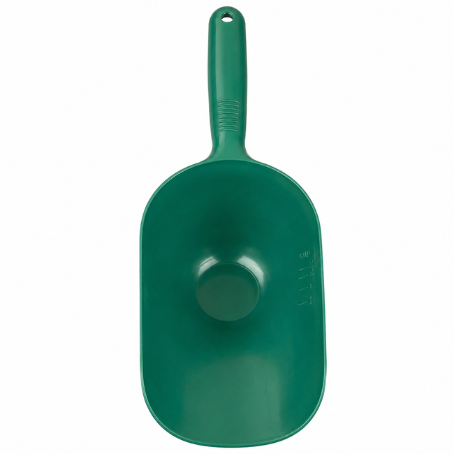 Heavy Duty Plastic Utility Scoop with Ergonomic Handle, 2.5 Cup Capacity, Measuring Scoop for Pet Food, Bird Seed, Garden Supplies, Ice, Grain & Bulk Materials, Green