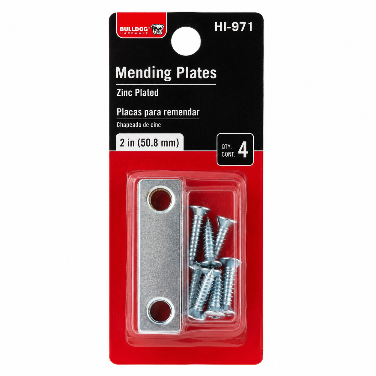 2 Inch Zinc Plated Mending Plates with Screws, 4 Pack, Flat Straight Repair Brackets for Wood Furniture, Shelves, Bookcases, Frames, and Reinforcement