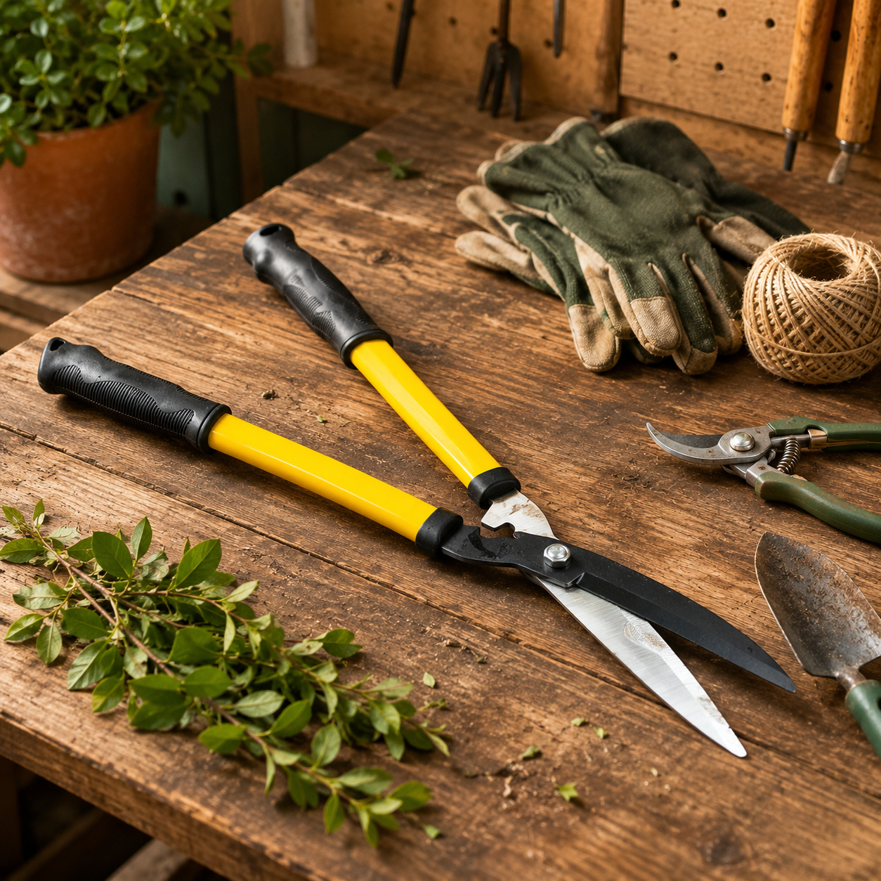 24 Inch Hedge Shears with Steel Blades, Manual Hedge Clippers for Trimming Hedges, Shrubs, Bushes & Garden Plants, Yellow Steel Handles with Black Comfort Grip