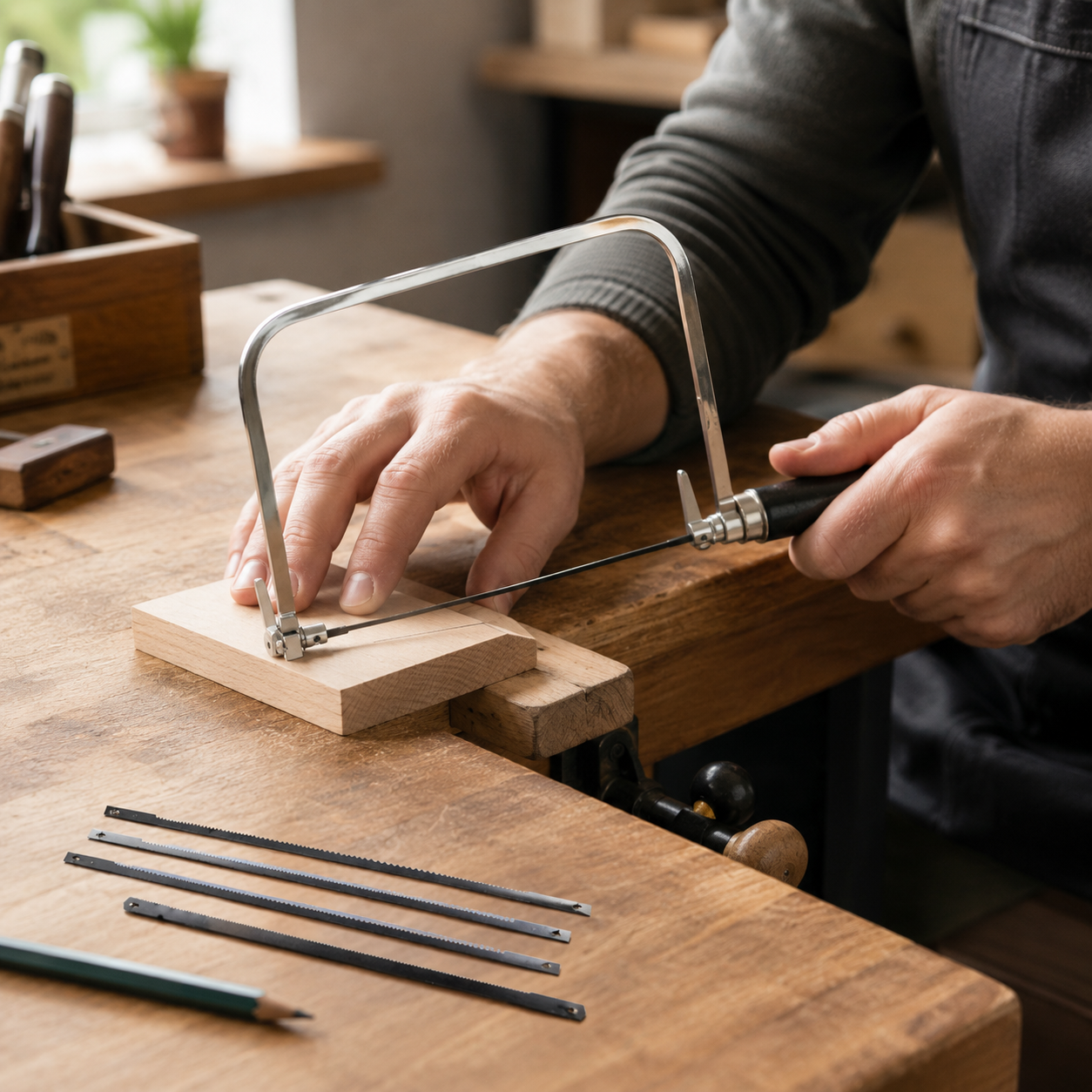 WEDGE 6" (15.2 cm) Coping Saw | Wooden Handle | Includes 5 Extra Replaceable Blades | Essential Tool for Every Workshop | Great For Precision Cutting Needs