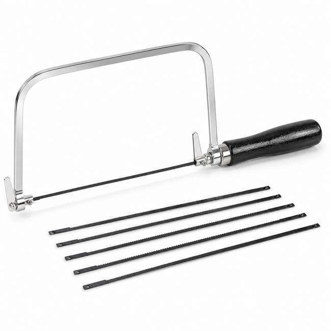 WEDGE 6" (15.2 cm) Coping Saw | Wooden Handle | Includes 5 Extra Replaceable Blades | Essential Tool for Every Workshop | Great For Precision Cutting Needs