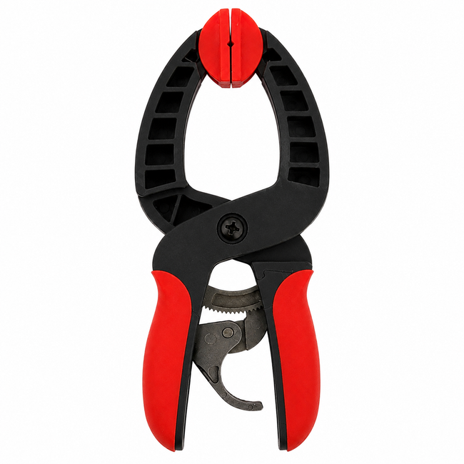 6-Inch Ratchet Spring Clamp with Quick-Release Trigger, Pivoting Jaw Pads and Comfort Grip Handles for Woodworking, Gluing, Crafts and DIY Projects