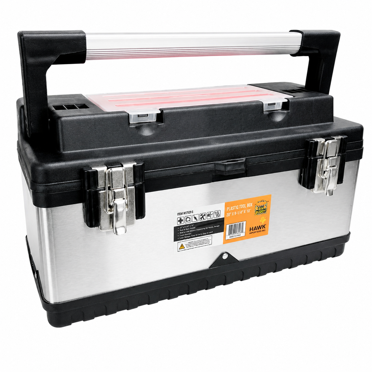 Heavy Duty Steel & Plastic Tool Box, Lift Out Tray