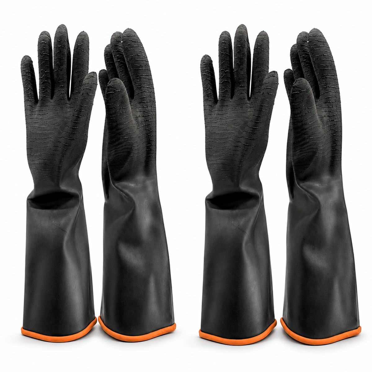 18 Inch Heavy-Duty Black Rubber Gloves, Crinkle Grip Finish, Rolled Cuff, Extra Large, Long Chemical & Industrial Work Gloves (Pack of 2 Pairs) - GLLP-19918-Z02