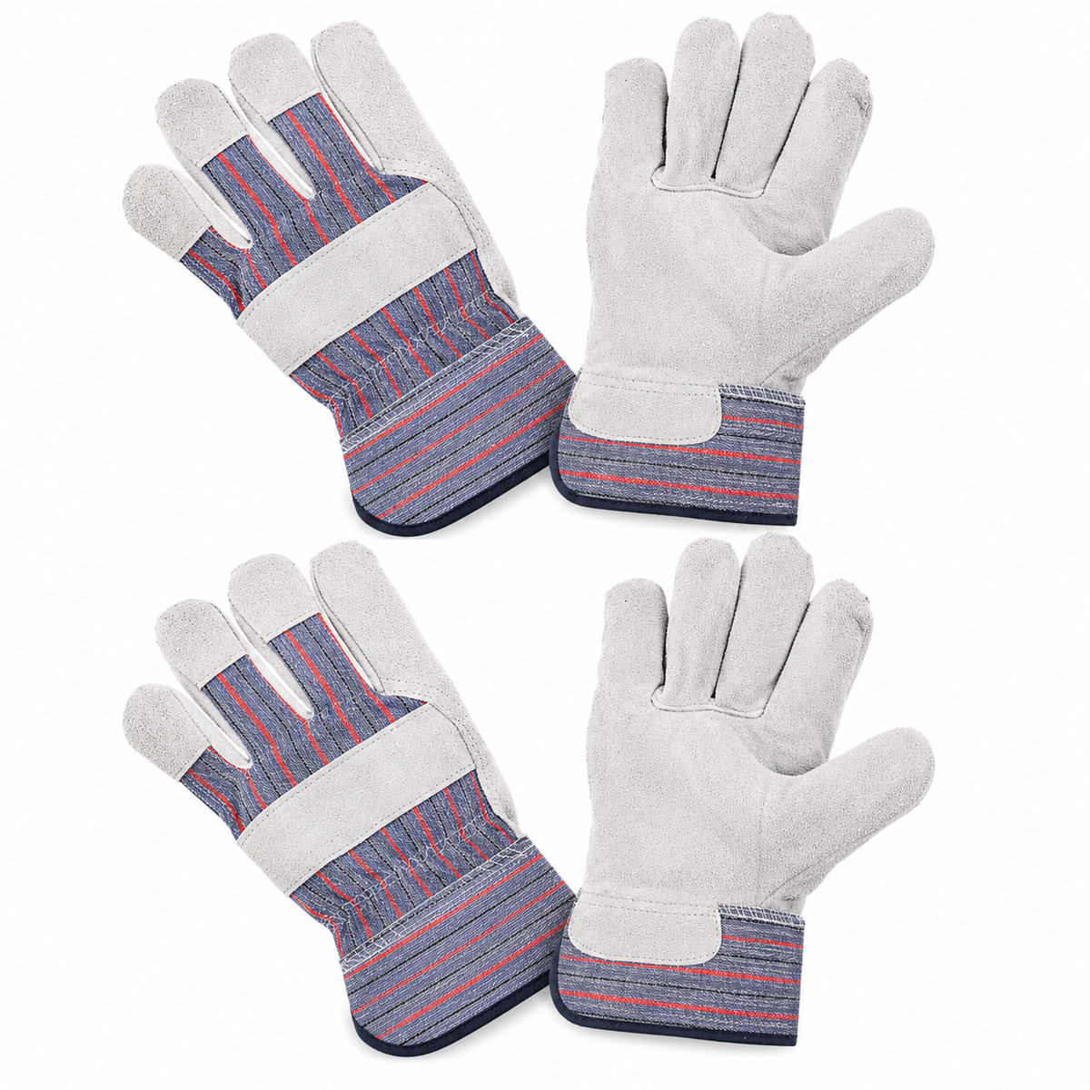 Men’s Premium Split Leather Work Gloves, Reinforced Fingertips & Knuckles, Gauntlet Cuff, Large, Gray – Heavy Duty Safety Gloves, 2 Pack – GL-04502-Z02