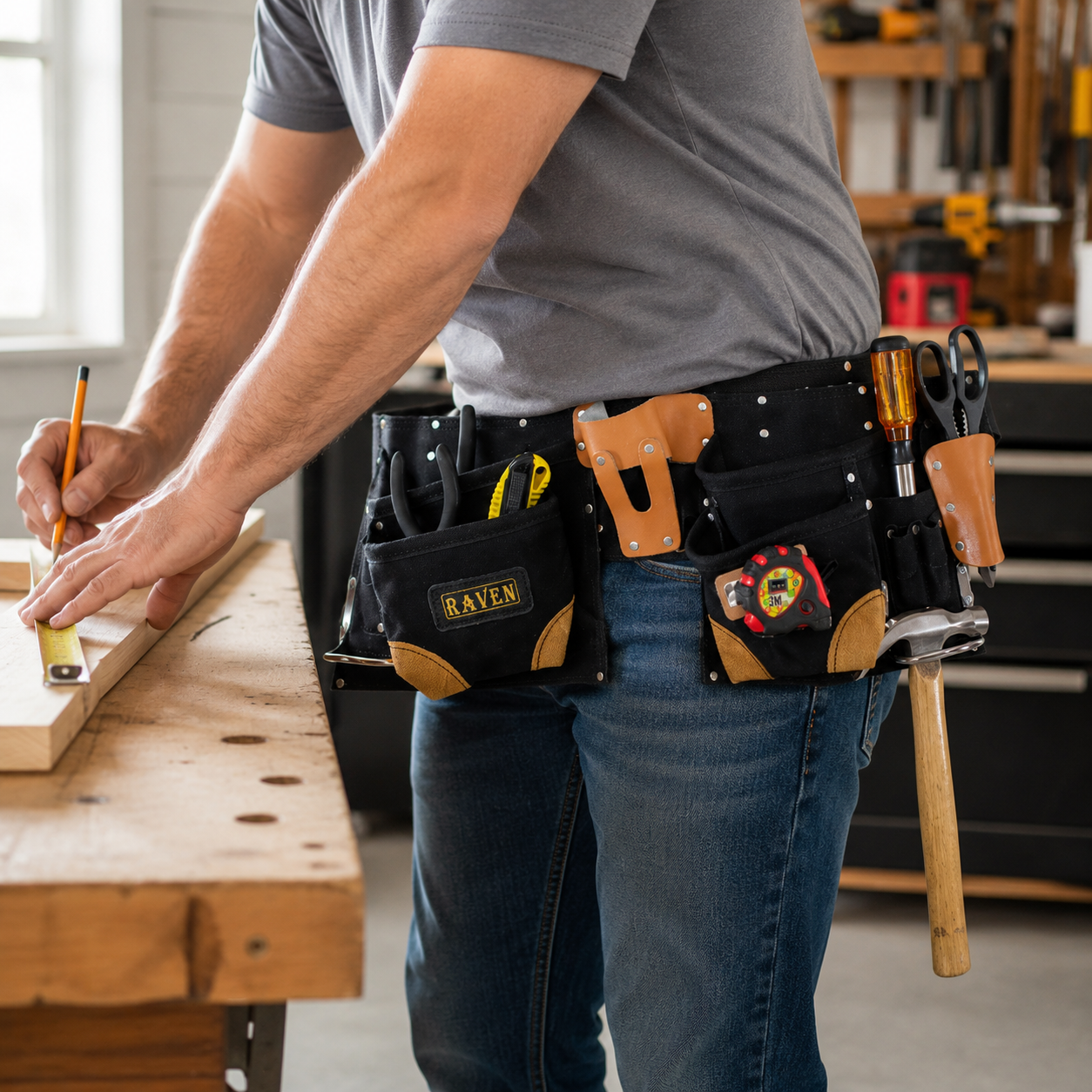 Black Suede Tool Belt with 12 Pockets  - AS2103A-BLK