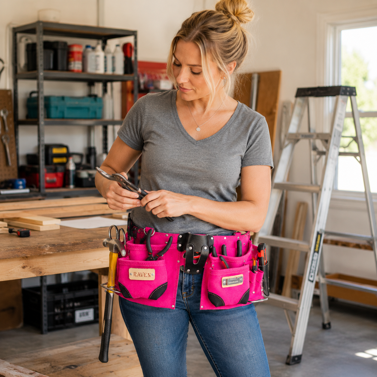 Pink Utility Tool Pouch Belt with 12 Pockets  - AS2103A-PNK