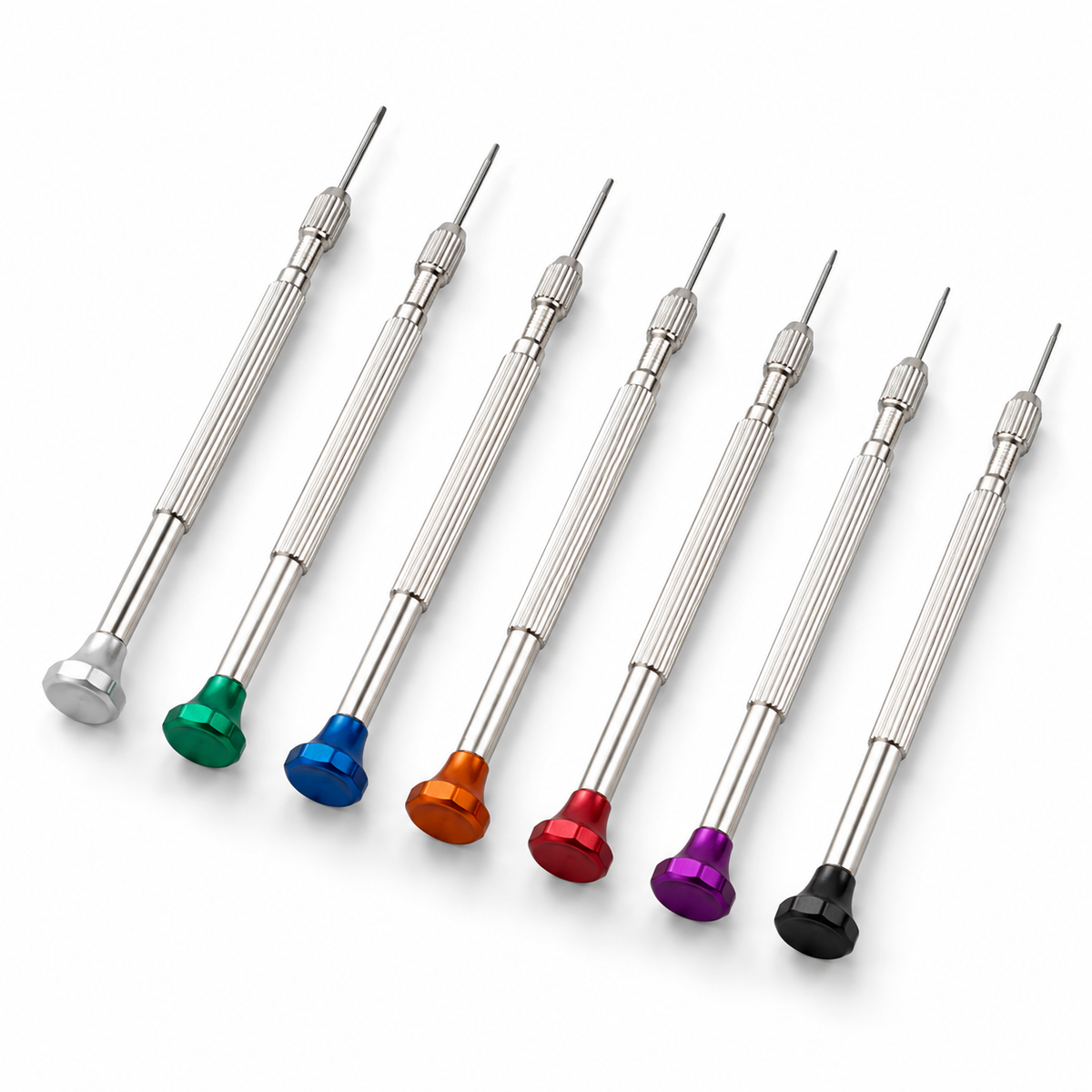 7 Piece Precision Flat Head Screwdriver Set, Color Coded Watch Repair Screwdrivers, Reversible Double Ended Blades, Textured Handles, Sizes 0.5mm to 1.5mm for Watches, Jewelry, Eyeglasses & Small Electronics