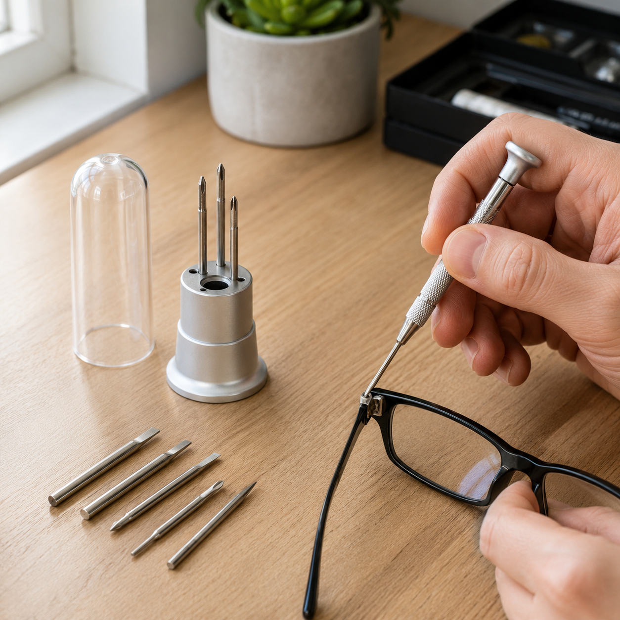 6-in-1 Precision Screwdriver Set, Mini Steel Repair Screwdrivers with Compact Stand, Slotted, Phillips & Pointed Tips for Electronics, Watches, Eyeglasses & Small Repairs