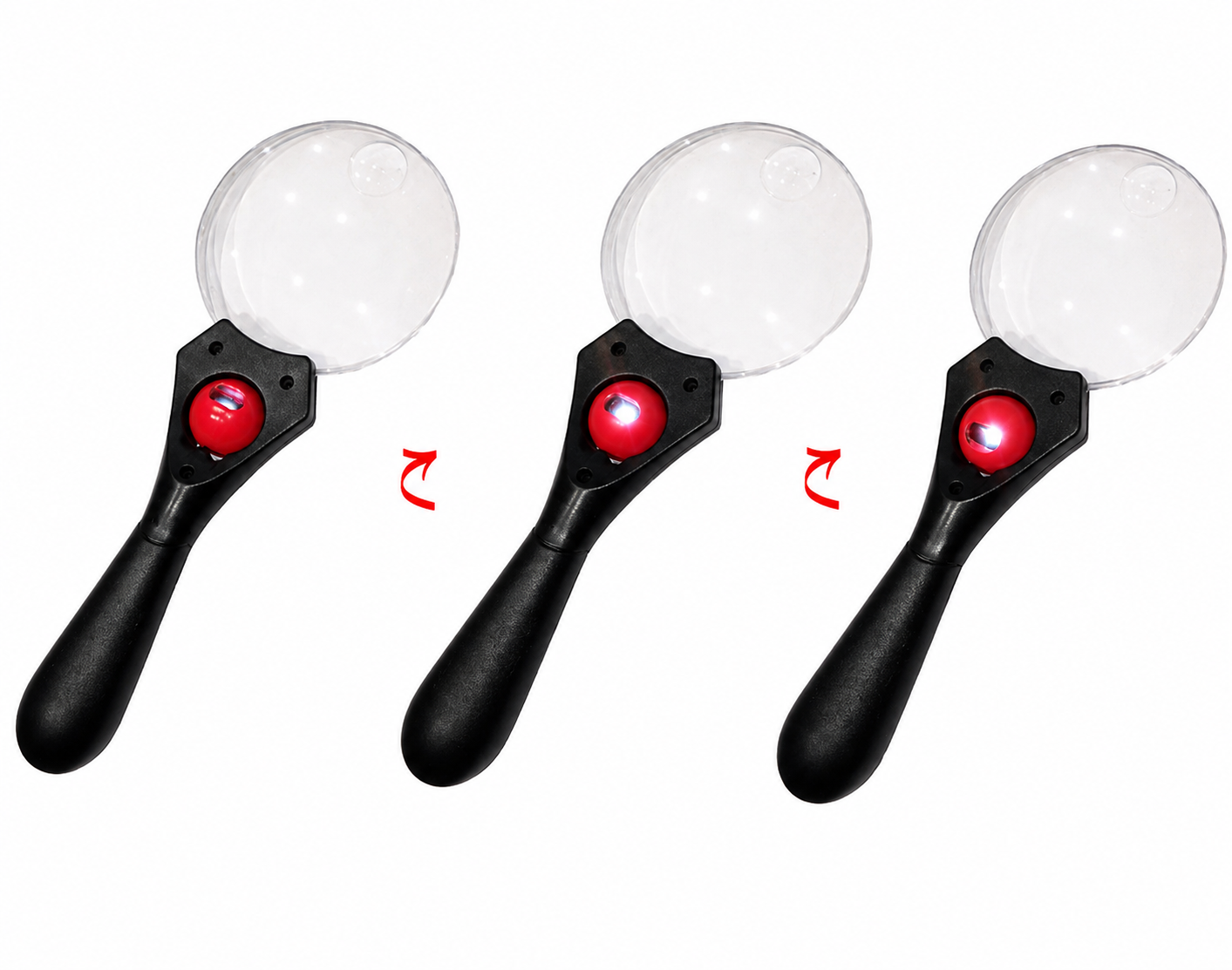 3X/5X 3.5 Inch Rimless Handheld Magnifier with LED Light, Black Ergonomic Handle, Acrylic Aspheric Lens, Roller Ball Light Switch, Illuminated Reading Magnifying Glass for Books, Maps, Hobbies