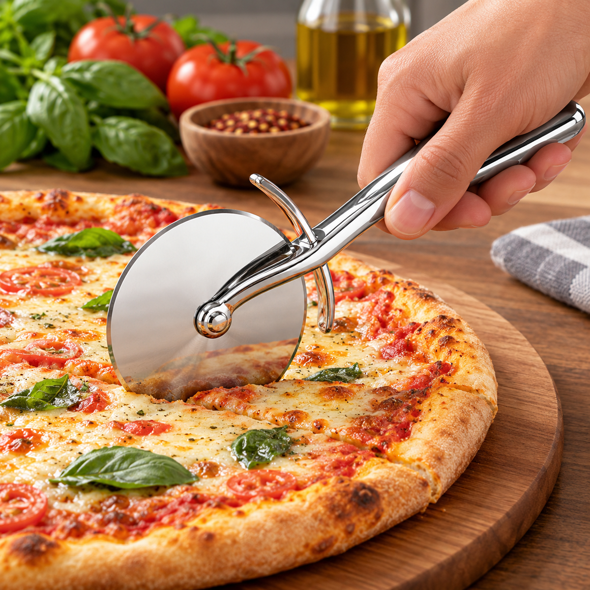 Chrome Finish Pizza Cutter with 2.75" Wheel – Zinc Alloy Construction, 6.25" Ergonomic Handle