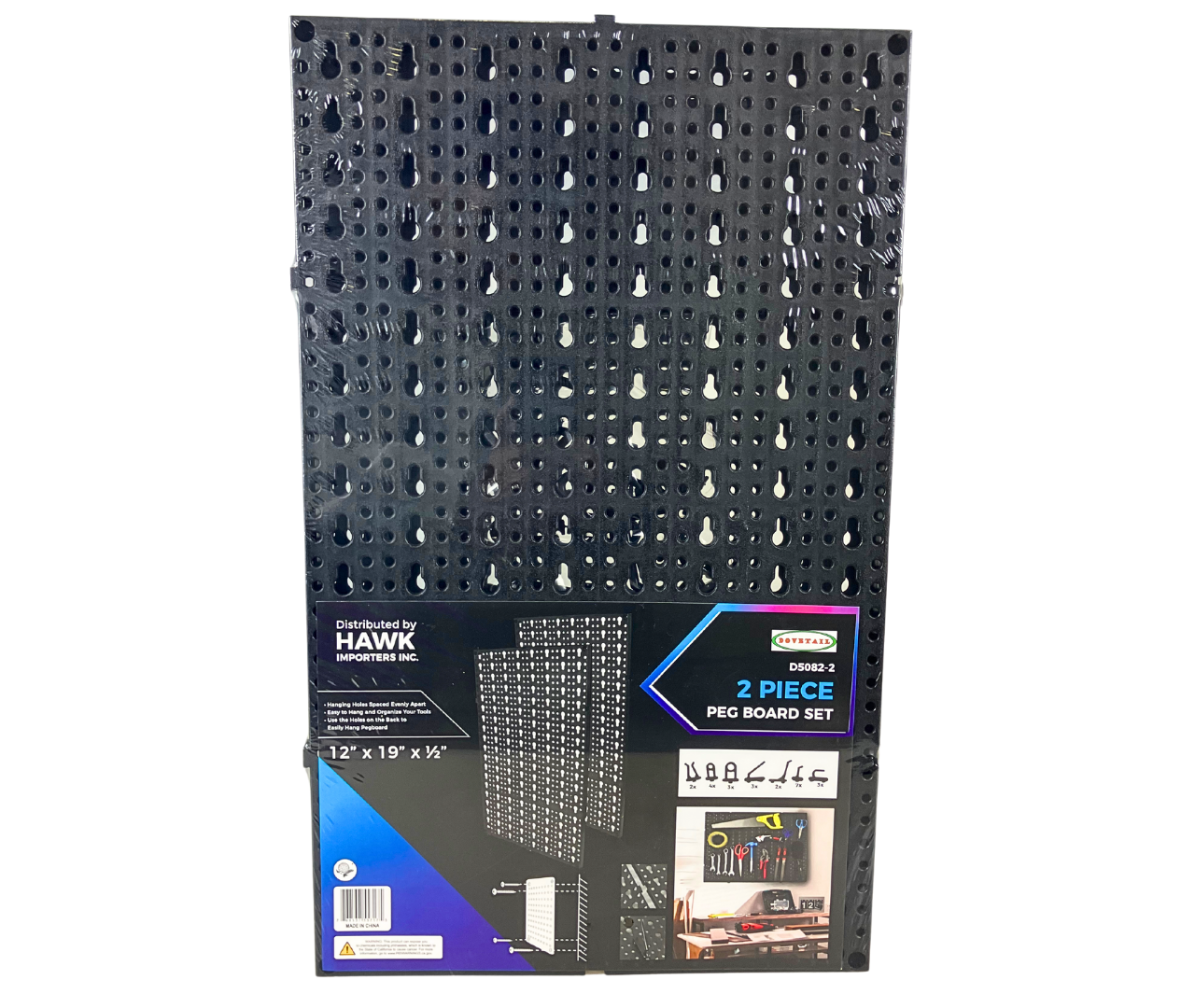 2 Piece Plastic Peg Board Set with 24 Assorted Hooks and Screws for Hanging | 19" x 12" Boards
