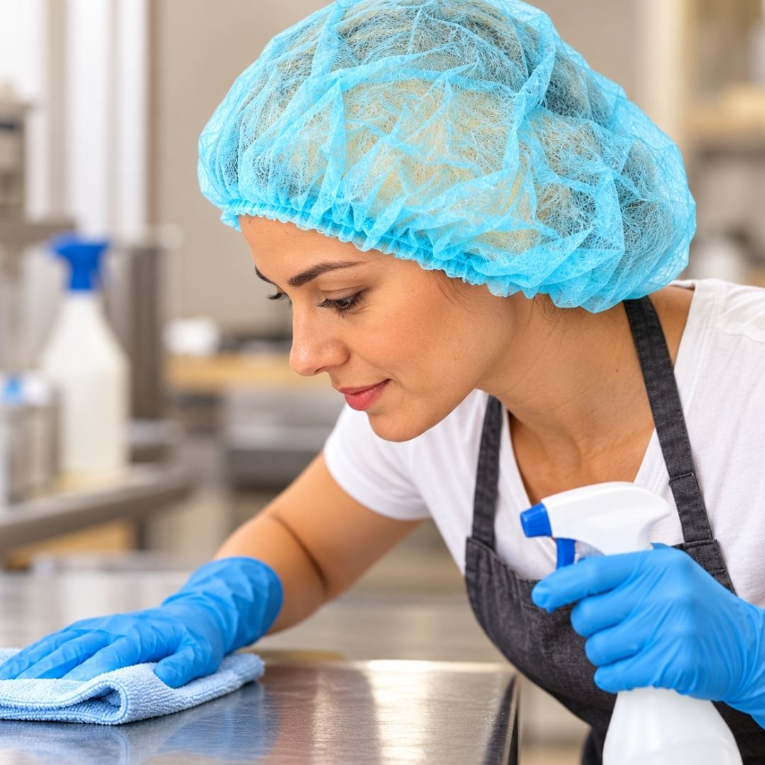 100 Pc. Disposable Blue Bouffant Hair Caps – Lightweight Breathable Hair Nets for Cleaning, Food Service, Healthcare & Workplace Use