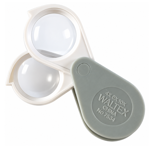 WALTEX Folding Pocket Magnifier – 4X, 6X & 10X Magnification, Dual 1-Inch Lenses, Compact Portable Swivel Magnifying Glass – MP-14566