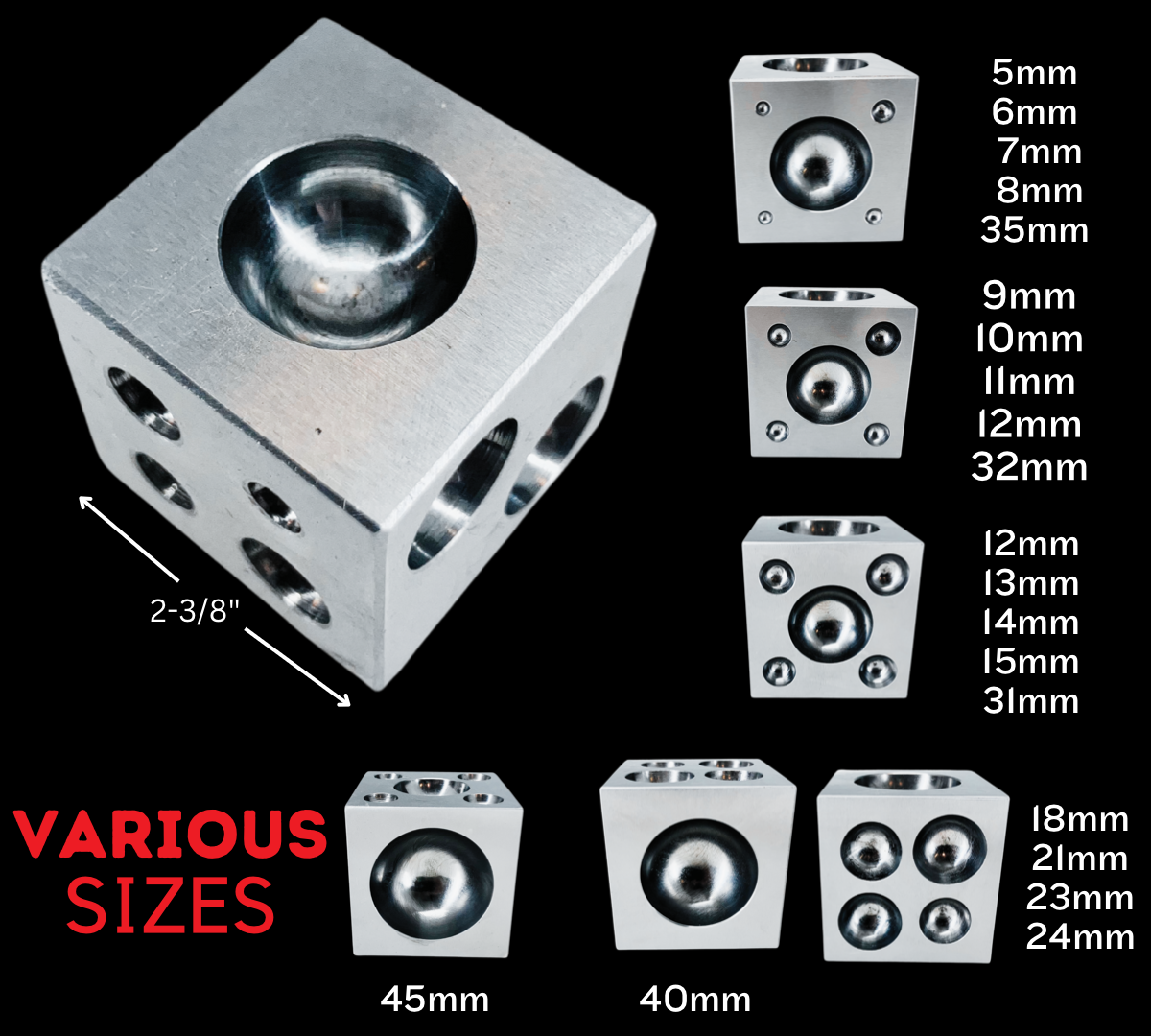2-1/2 Inch Square Steel Dapping Block with Half-Round Shapes  - TJ-44101