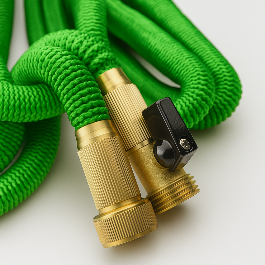 GrowGreen 50ft Expandable Garden Hose with Brass Connectors & 8-Pattern Spray Nozzle – 3/4 Inch Flexible Lightweight Water Hose for Lawn, Yard, and Garden Use