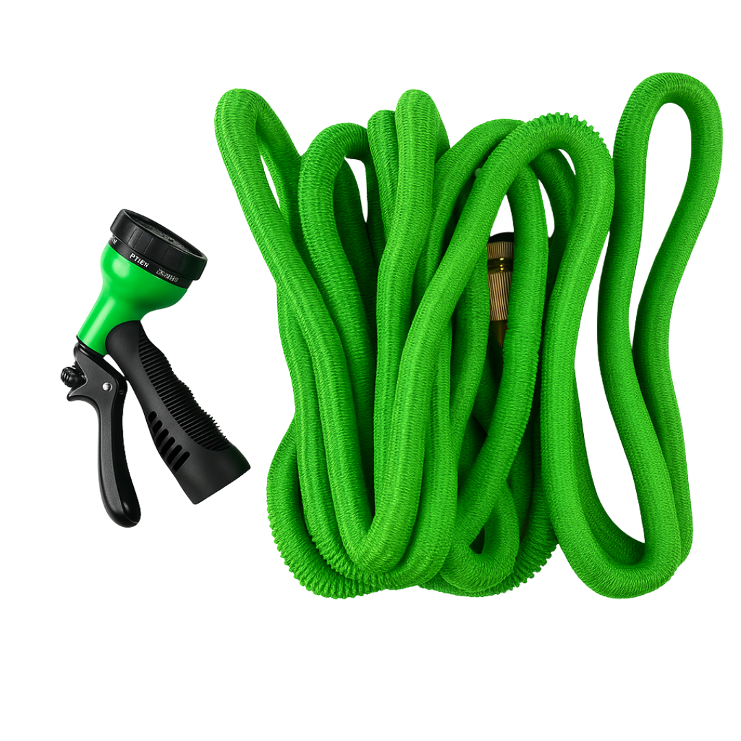 GrowGreen 50ft Expandable Garden Hose with Brass Connectors & 8-Pattern Spray Nozzle – 3/4 Inch Flexible Lightweight Water Hose for Lawn, Yard, and Garden Use