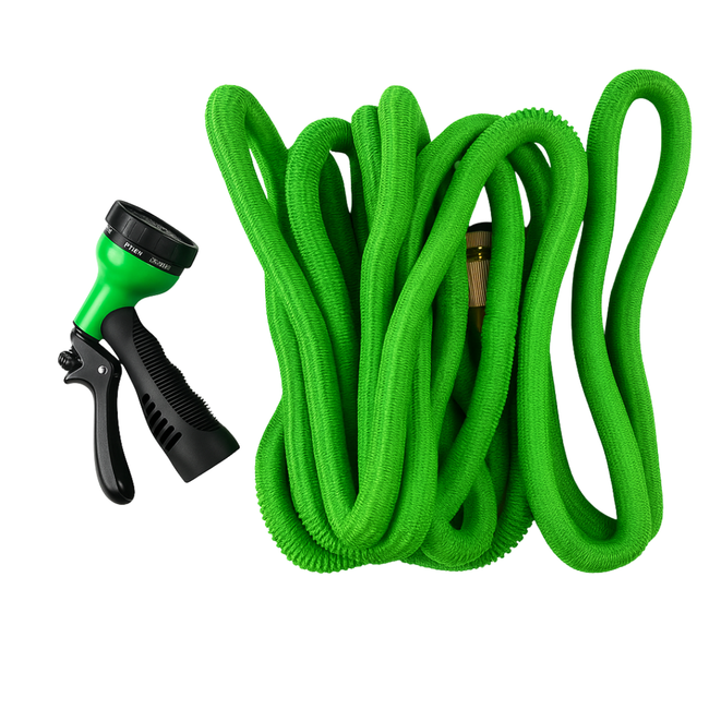 GrowGreen 50ft Expandable Garden Hose with Brass Connectors & 8-Pattern Spray Nozzle – 3/4 Inch Flexible Lightweight Water Hose for Lawn, Yard, and Garden Use