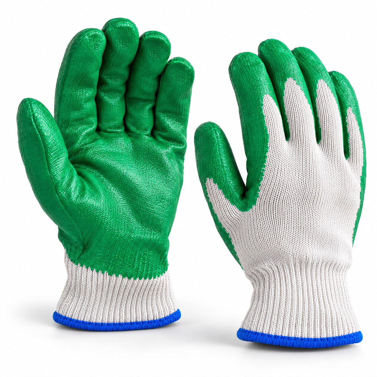Green Latex Palm Coated Work Gloves with Textured Grip, Breathable Knit Back, Elastic Wrist Cuffs, Heavy Duty Grip Gloves for Construction, Gardening, Warehouse & General Work – 1 Pair