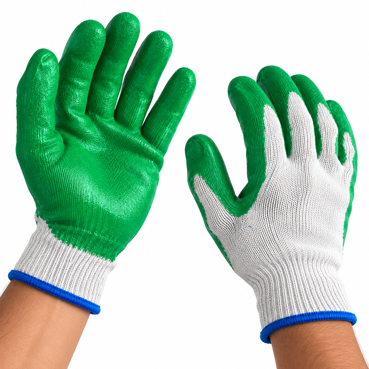 Green Latex Palm Coated Work Gloves with Textured Grip, Breathable Knit Back, Elastic Wrist Cuffs, Heavy Duty Grip Gloves for Construction, Gardening, Warehouse & General Work – 1 Pair